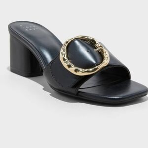 Women's Diana Buckle Mule Heels - A New Day Black 11